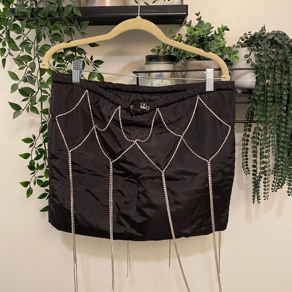 Rave Puffer Drawstring Rhinestone Skirt - Picture 1 of 3